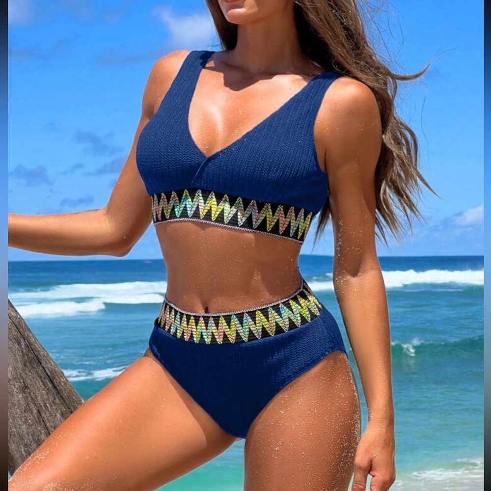 Boho chevron print bikini swimsuit